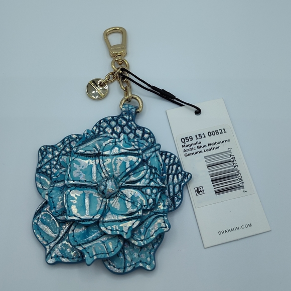 BRAHMIN 3D Magnolia Leather Keychain Charm Arctic Blue Melbourne New With Tags - Picture 3 of 7
